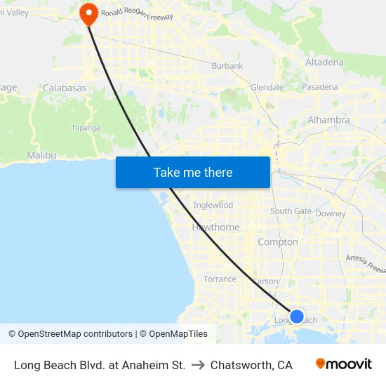Long Beach Blvd. at Anaheim St. to Chatsworth, CA map