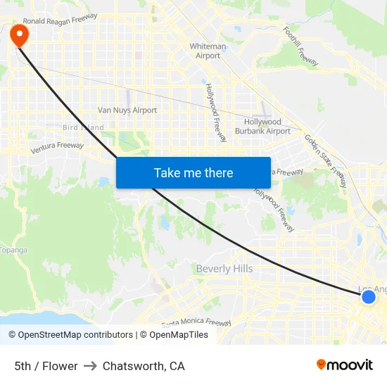5th / Flower to Chatsworth, CA map