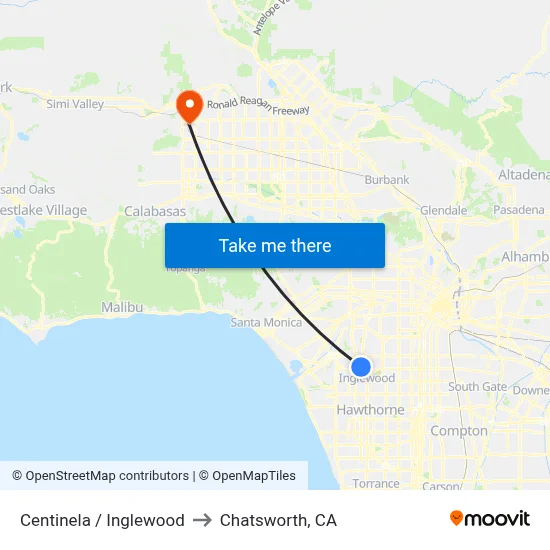 Centinela / Inglewood to Chatsworth, CA map