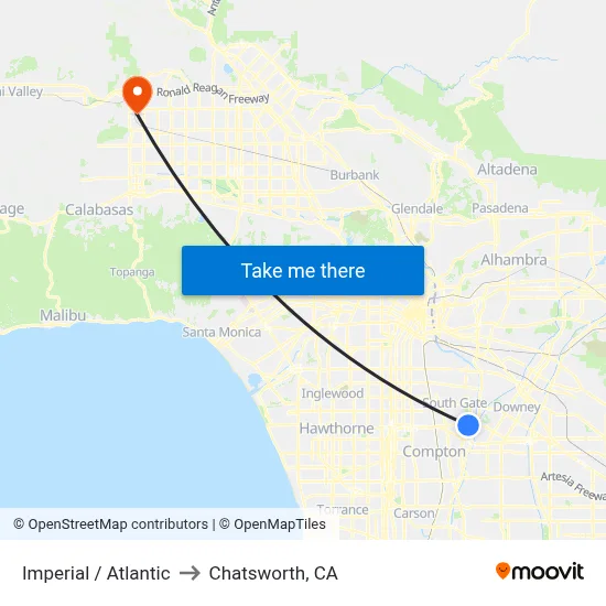 Imperial / Atlantic to Chatsworth, CA map
