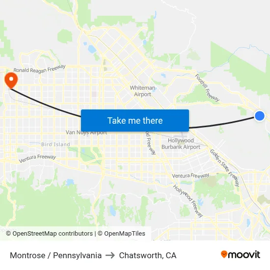 Montrose / Pennsylvania to Chatsworth, CA map