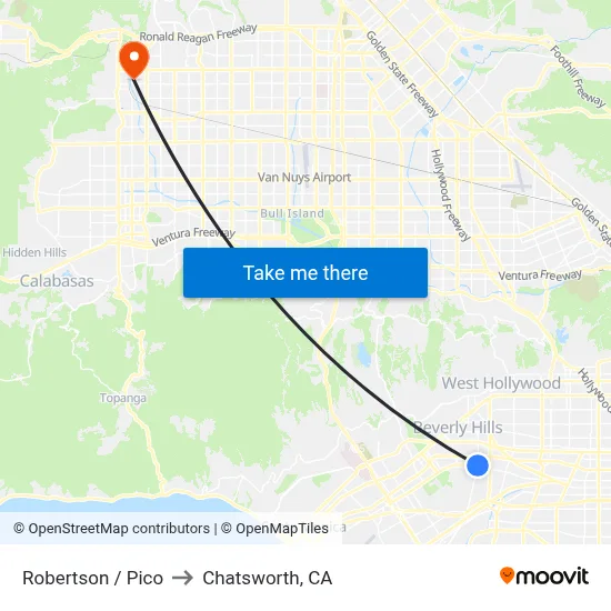 Robertson / Pico to Chatsworth, CA map