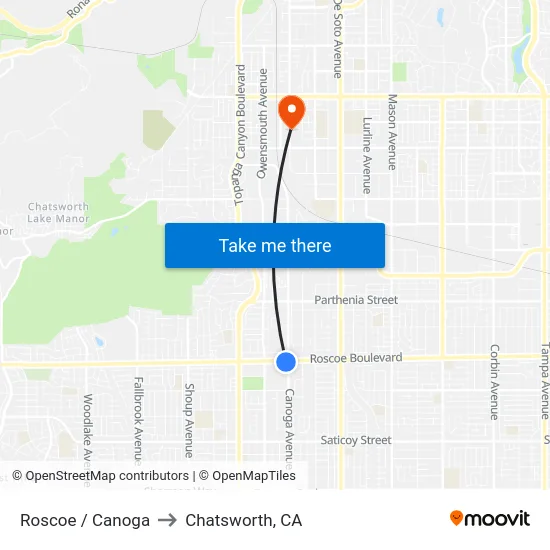Roscoe / Canoga to Chatsworth, CA map