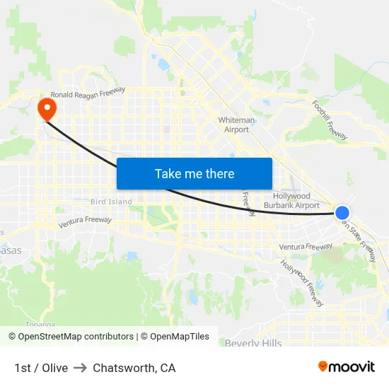 1st / Olive to Chatsworth, CA map