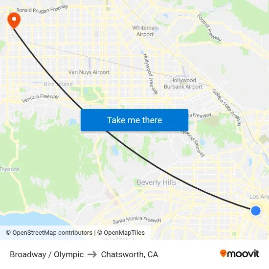 Broadway / Olympic to Chatsworth, CA map