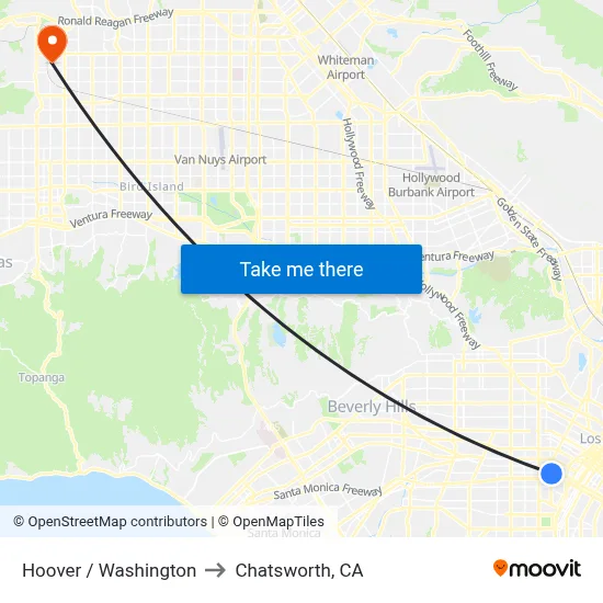 Hoover / Washington to Chatsworth, CA map