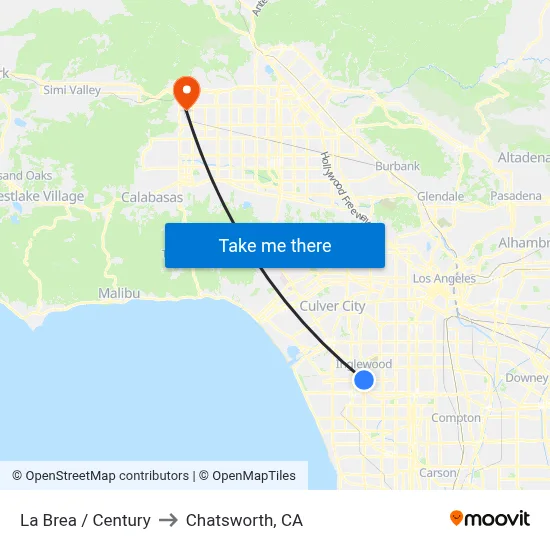 La Brea / Century to Chatsworth, CA map
