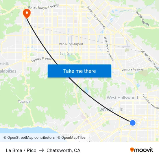 La Brea / Pico to Chatsworth, CA map