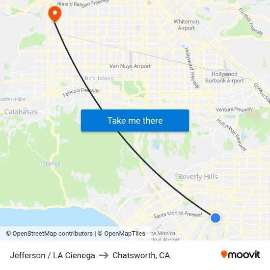 Jefferson / LA Cienega to Chatsworth, CA map