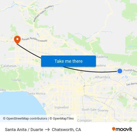 Santa Anita / Duarte to Chatsworth, CA map