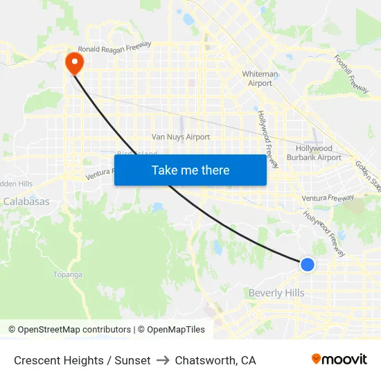 Crescent Heights / Sunset to Chatsworth, CA map