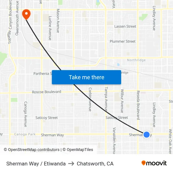 Sherman Way / Etiwanda to Chatsworth, CA map