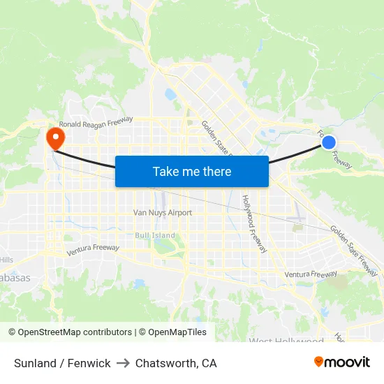Sunland / Fenwick to Chatsworth, CA map