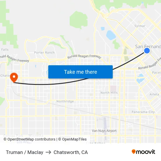 Truman / Maclay to Chatsworth, CA map