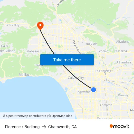 Florence / Budlong to Chatsworth, CA map