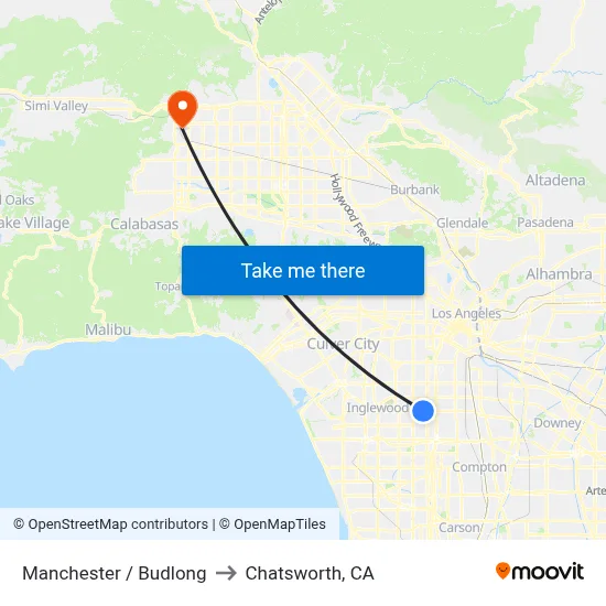 Manchester / Budlong to Chatsworth, CA map