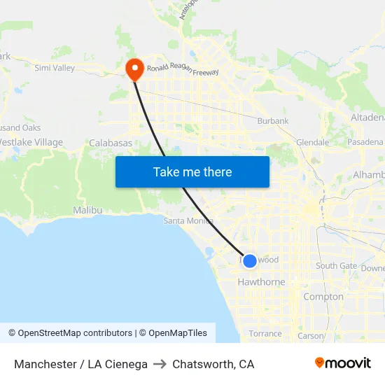 Manchester / LA Cienega to Chatsworth, CA map