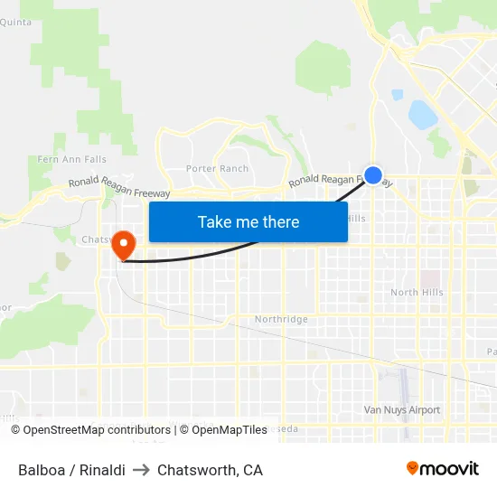 Balboa / Rinaldi to Chatsworth, CA map
