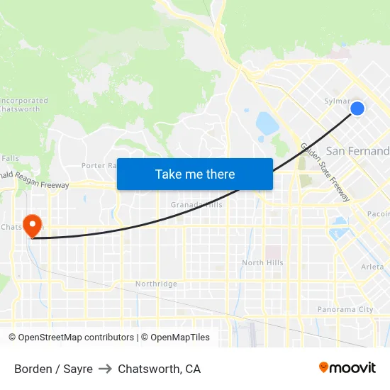 Borden / Sayre to Chatsworth, CA map