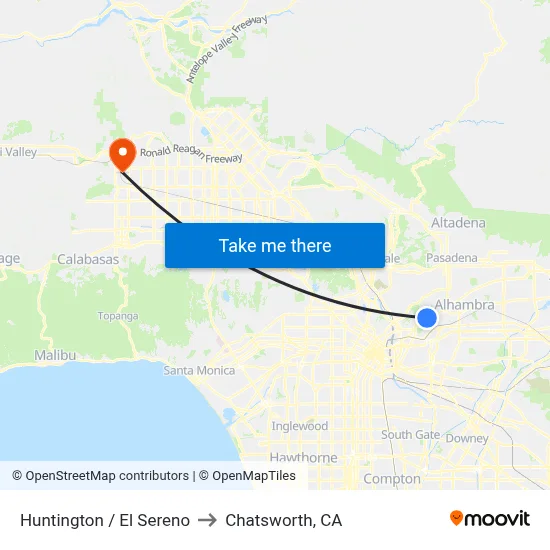 Huntington / El Sereno to Chatsworth, CA map