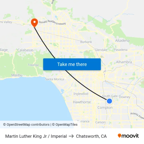 Martin Luther King Jr / Imperial to Chatsworth, CA map