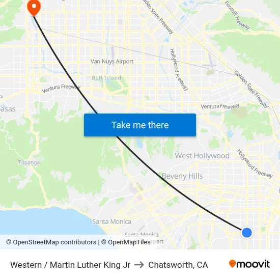 Western / Martin Luther King Jr to Chatsworth, CA map