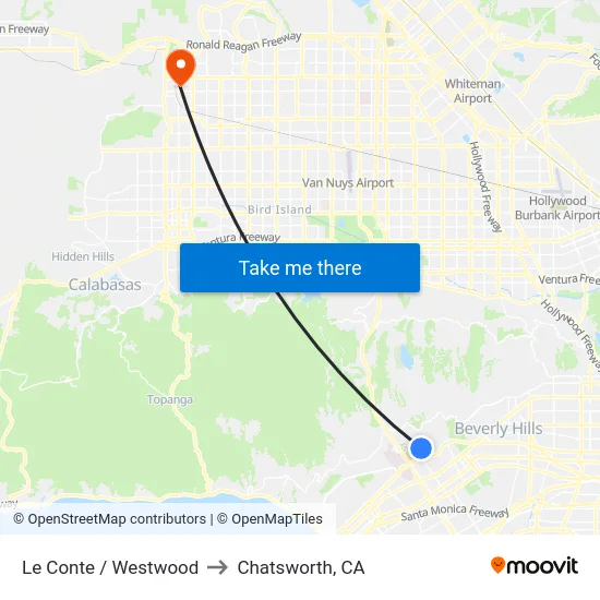 Le Conte / Westwood to Chatsworth, CA map