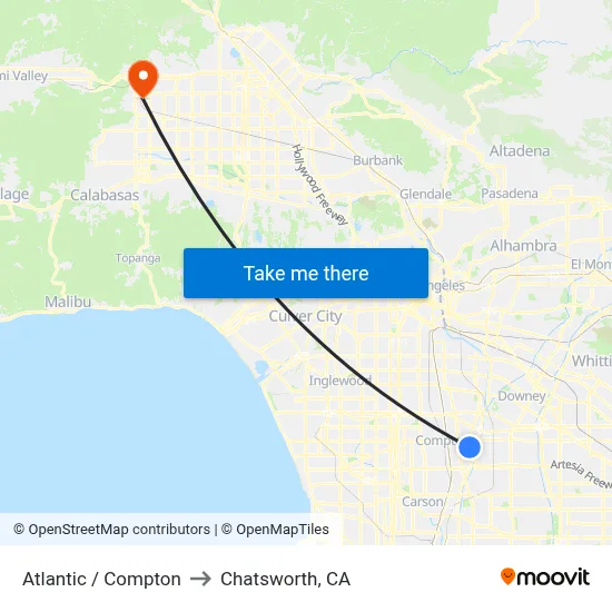 Atlantic / Compton to Chatsworth, CA map