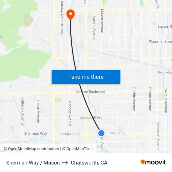 Sherman Way / Mason to Chatsworth, CA map