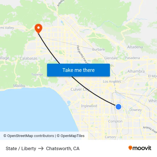 State / Liberty to Chatsworth, CA map