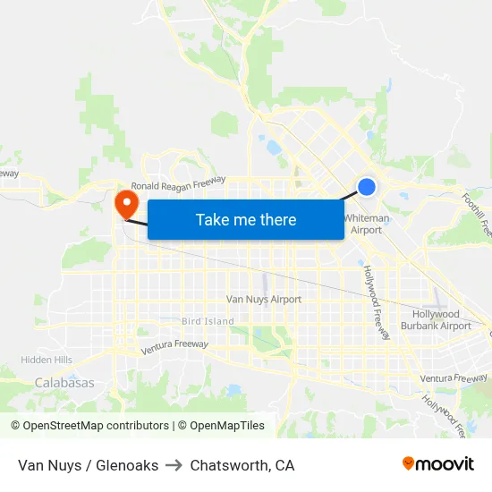 Van Nuys / Glenoaks to Chatsworth, CA map