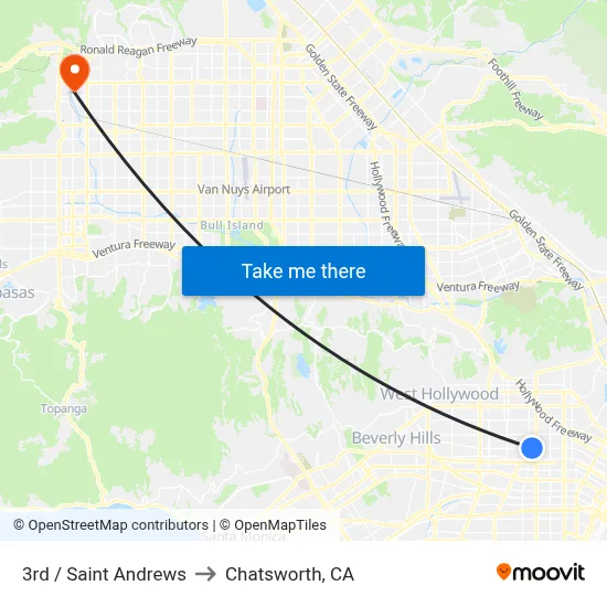 3rd / Saint Andrews to Chatsworth, CA map