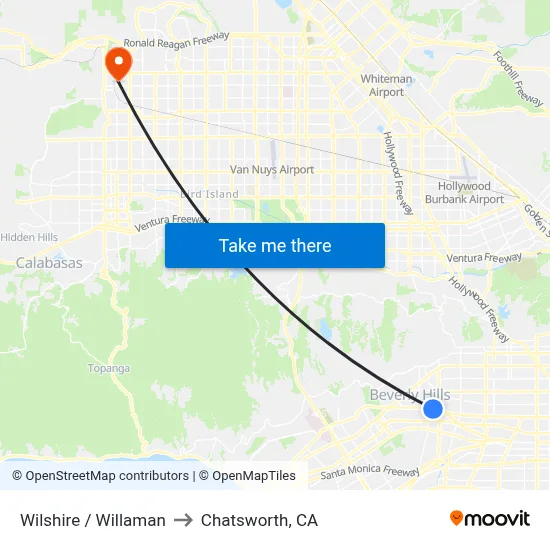 Wilshire / Willaman to Chatsworth, CA map