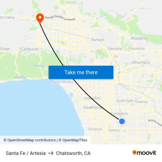 Santa Fe / Artesia to Chatsworth, CA map