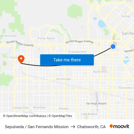 Sepulveda / San Fernando Mission to Chatsworth, CA map