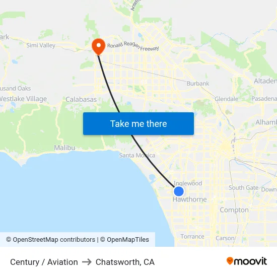 Century / Aviation to Chatsworth, CA map