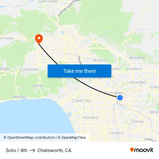 Soto / 4th to Chatsworth, CA map