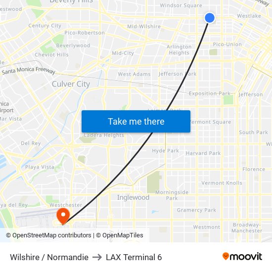 Wilshire / Normandie to LAX Terminal 6 map