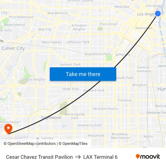Cesar Chavez Transit Pavilion to LAX Terminal 6 map