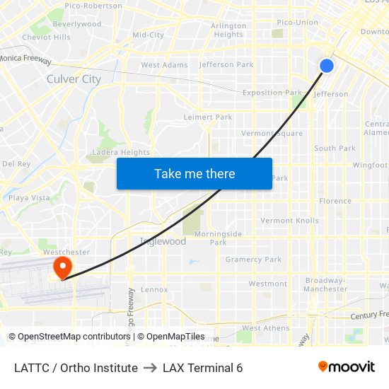 LATTC / Ortho Institute to LAX Terminal 6 map