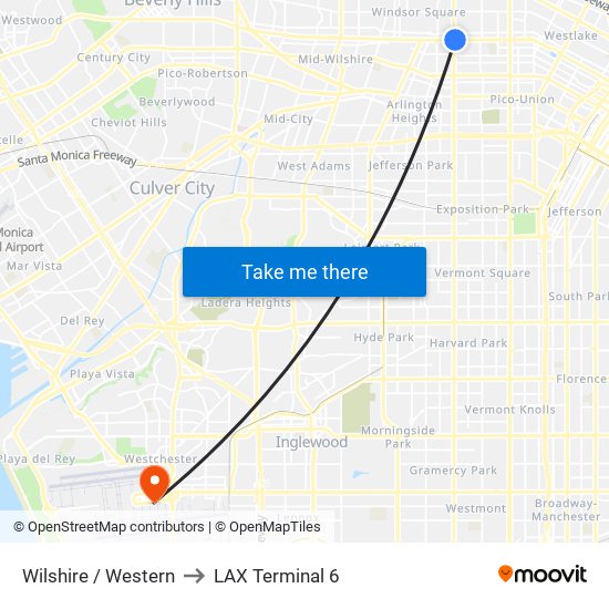 Wilshire / Western to LAX Terminal 6 map