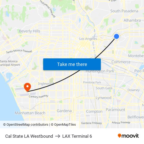 Cal State LA Westbound to LAX Terminal 6 map