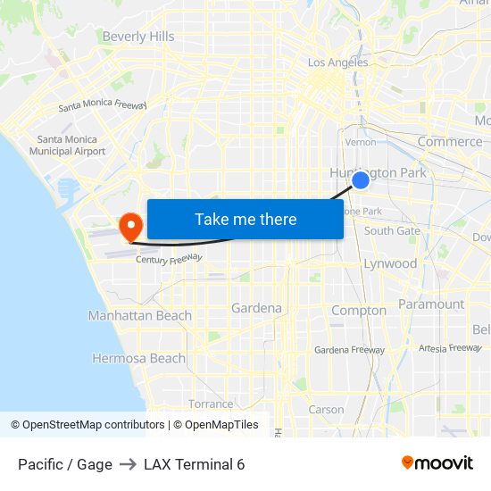 Pacific / Gage to LAX Terminal 6 map