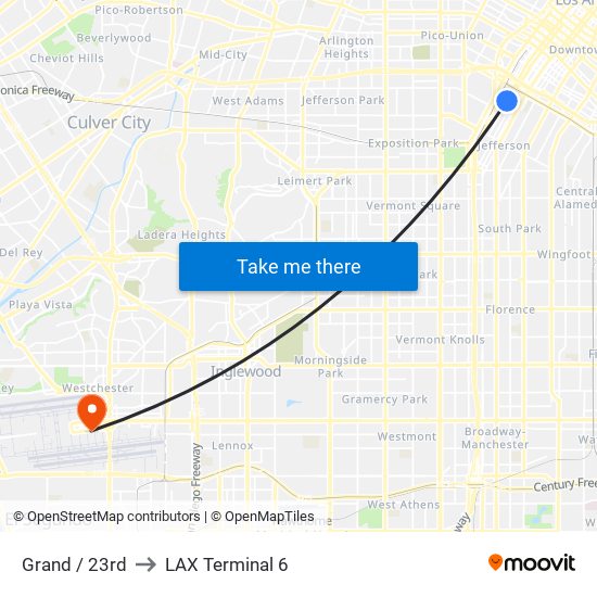 Grand / 23rd to LAX Terminal 6 map