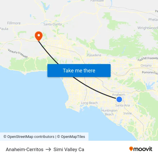 Anaheim-Cerritos to Simi Valley Ca map