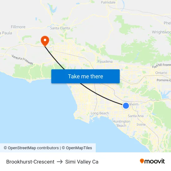 Brookhurst-Crescent to Simi Valley Ca map