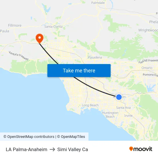 LA Palma-Anaheim to Simi Valley Ca map