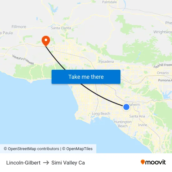 Lincoln-Gilbert to Simi Valley Ca map