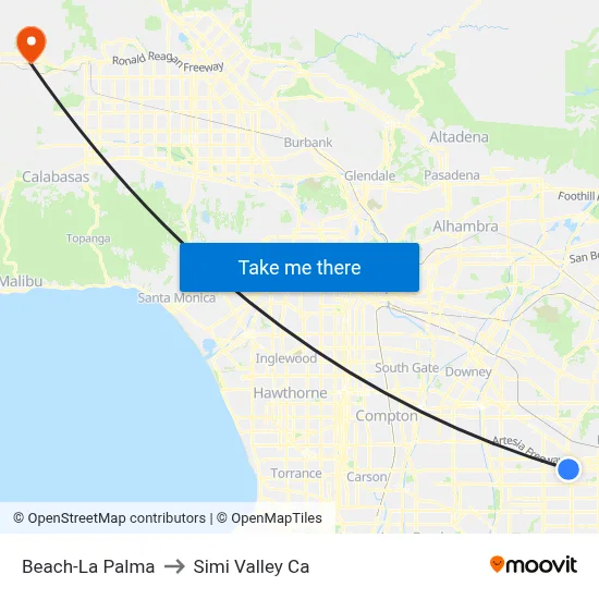 Beach-La Palma to Simi Valley Ca map