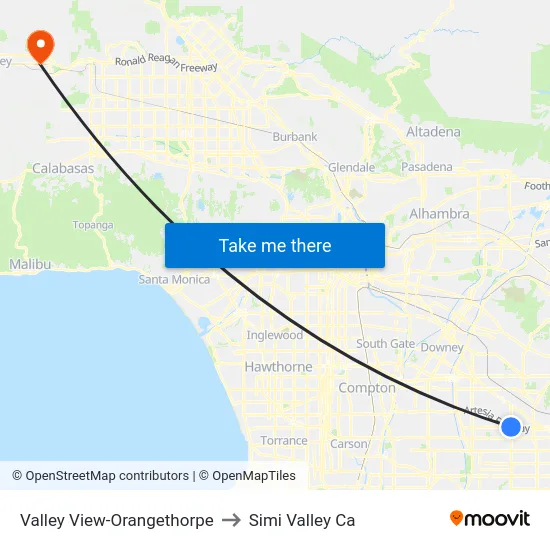 Valley View-Orangethorpe to Simi Valley Ca map